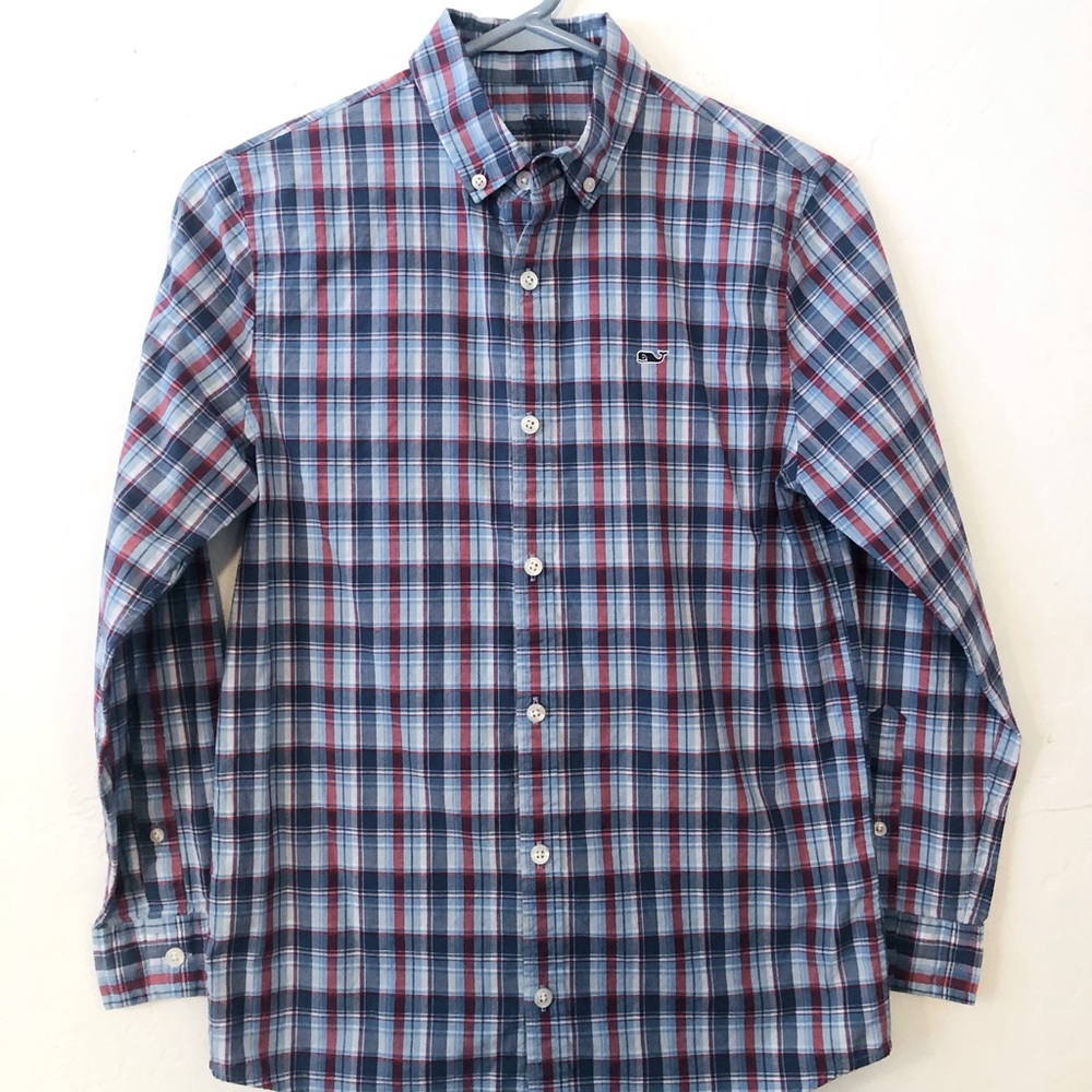 FINAL! BOY’S VINEYARD VINES CLASSIC RED BLUE WHITE BUTTON UP PLAID SHIRT